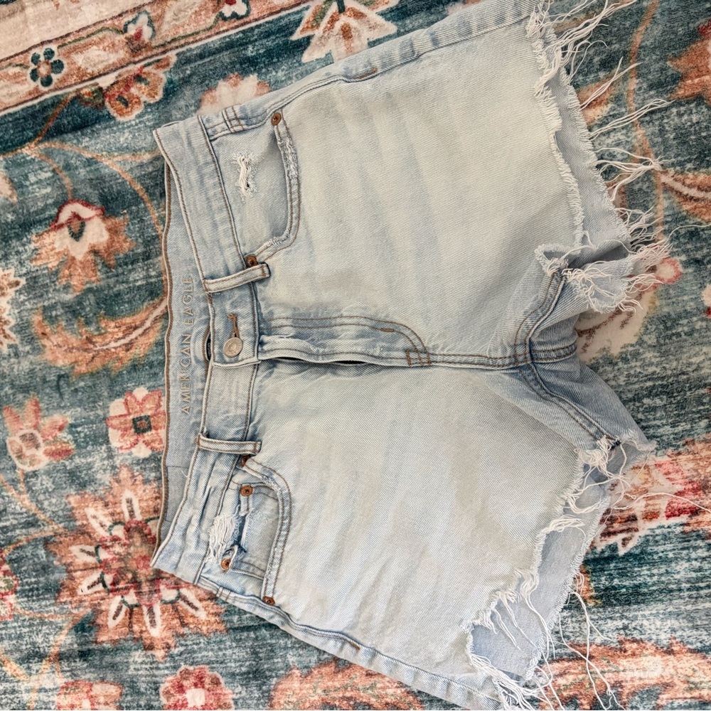 American Eagle Outfitters Light Blue Frayed Jean Shorts